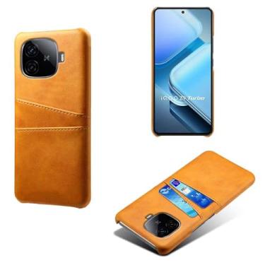Imagem de Capas Compatível com VIVO iQOO Z9 Turbo,Caso de couro PU-Tampa de telefone a prova de choque com 2 slots de cartão,Proteção anti-impressão digital e anti-gota-Yellow