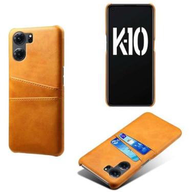 Imagem de Capas Compatível com OPPO K10 5G,Caso de couro PU-Tampa de telefone a prova de choque com 2 slots de cartão,Proteção anti-impressão digital e anti-gota-Yellow