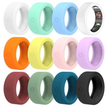 Imagem de pupvus Pacote com 12 capas de anel para protetor Oura-Ring-Gen-4/Gen-3 – Capa de silicone elástica antiarranhões atualizada antiderrapante para Ultrahuman Air/RingConn/Samsung Anel multicolorido para