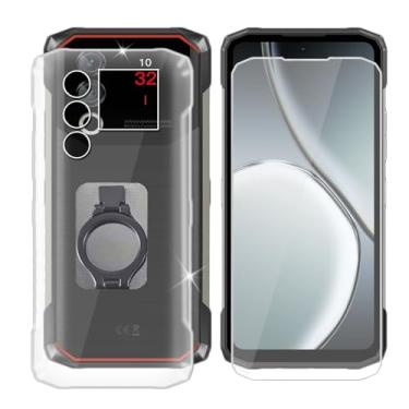 Imagem de Capa para celular Doogee Blade 10 Max (6,6 polegadas) + vidro temperado, à prova de choque, capa transparente de silicone macio antiarranhões + protetor de tela com suporte retrátil - transparente