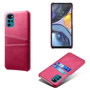 Imagem de Capas Compatível com MOTO G22 5G,Caso de couro PU-Tampa de telefone a prova de choque com 2 slots de cartão,Proteção anti-impressão digital e anti-gota-Rose Red