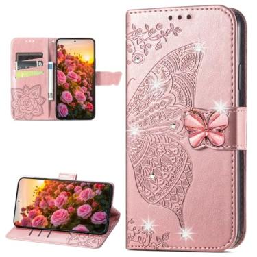 Imagem de CCSmall Capa carteira para Motorola Edge 60 Fusion/Edge 2025/Edge 60 PRO/Edge 60, capa flip de couro borboleta floral em relevo com suporte para cartão para Moto Edge 60 Fusion capa strass ouro rosa