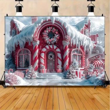 Imagem de Sweet Christmas Candy Gingerbread House Pano de fundo para sessão de fotos Candyland Inverno Floco de Neve Crianças Recém-nascidos Chá de Bebê Decoração de Festa de Aniversário Fundo Festivo de Natal