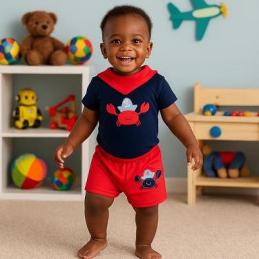Imagem de Roupa bebe Body manga curta e Shorts com punho algodão kit 2 peças Men