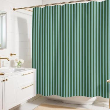 Imagem de Worthwhile Goods Cortina de chuveiro listrada - listras verdes e azul-petróleo - decoração de casa colorida moderna - cortina de chuveiro de tecido para qualquer banheiro - 182 x 182 cm (listras verde
