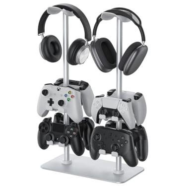 Imagem de MANMUVIMO Headset Controller Stand for 2 Headset and 8 Controller, Headphone Stand Gaming Controller Holder for PS5 Switch Xbox Airpods Beats Bose, Gaming Room Accessories, Gamer Gifts for Men (White)