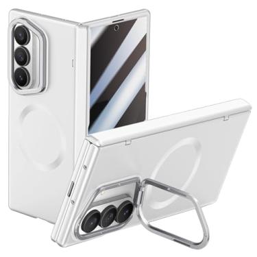 Imagem de POYUFRG Capa magnética para Samsung Galaxy Z Fold 7, capa de proteção de dobradiça de tela de vidro temperado anti-espião com capa de suporte de lente de metal, branca, Z Fold 7
