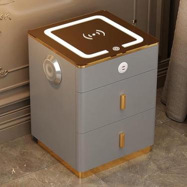 Imagem de Mesa De Cabeceira Inteligente Com Estação De Carregamento Sem Fio E Alto-falante Bluetooth, Mesa De Cabeceira Led Com 2 Gavetas De Armazenamento E Estação De, White Brown, 40x60cm/16x24in