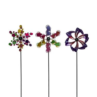 Imagem de Plow & Hearth 56745-MLT Conjunto de 3 estacas decorativas de jardim de cata-vento de metal