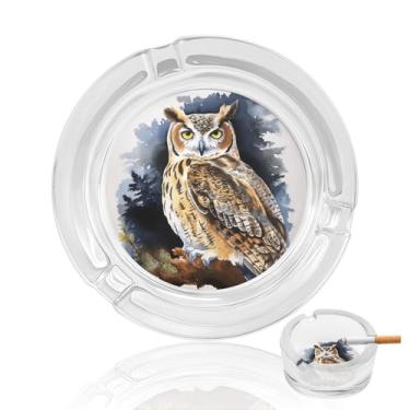Imagem de Cinzeiro de cristal de coruja, cinzeiro redondo de vidro resistente para fumar cinzeiro moderno decorativo portátil para uso em casa, escritório, interior, exterior, pátio