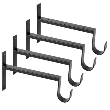 Imagem de OVOV Suporte de haste de armário resistente, pacote com 4, suportes de prateleira pretos montados na parede com suporte de haste Suporte de prateleira de metal de 30 cm para pendurar roupas e