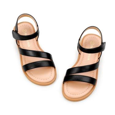 Imagem de PANDANINJIA Sandálias femininas Monica Summer Open Toe Sandálias sociais para crianças pequenas e grandes, R PU preto, 11 Little Kid