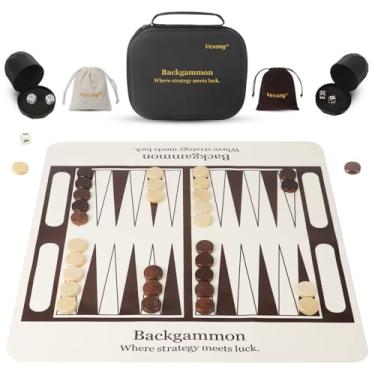 Imagem de Backgammon Sets for Adults - 20inch Premium Silicone Backgammon Board, Classic Board Game with 30 Wooden Pieces, Portable Travel Set in Storage Bag - Ideal Gift for Men & Beginners