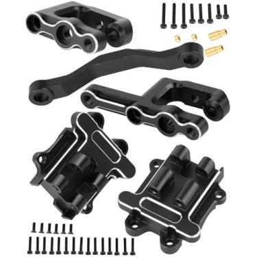Imagem de hopsupRC Upgrades Parts for 1/18 Granite Grom 4X4 RTR 1/14 Typhon Grom 4X4 RTR,1/16 Mojave Grom 4X4 RTR,RC Aluminum Steering Bellcranks Servo Saver&Transmission Gearbox Hops Up,Black