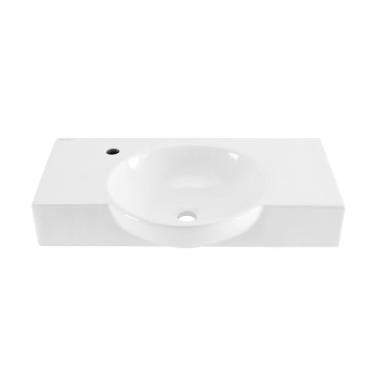 Imagem de Swiss Madison Bacia central para pia montada na parede Chateau de 76 cm com suporte de torneira do lado esquerdo em branco brilhante