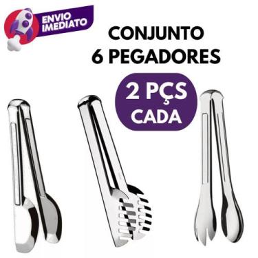 Imagem de Kit 06 Pegador Para Salada Massa Macarrão E Universal Aço Inox Conjunt