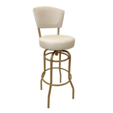 Imagem de Banqueta Bar Giratória Altura 65cm com Encosto cor Dourado fosco Assen