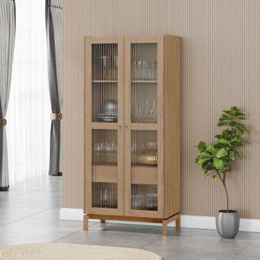 Imagem de Cristaleira 180cm 2 Portas 1 Gaveta Madeira Maciça Barcelona Tauari