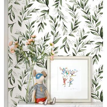 Imagem de Erfoni Papel de parede folha verde papel de parede de contato floral 45 x 499 cm folhas de vegetação papel de parede autoadesivo descasque e cole oliva flores botânicas filme de vinil