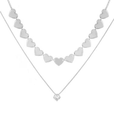 Imagem de Kit Colar Ponto de Luz + Choker Coração Banhado Prata 925 - Papillon S