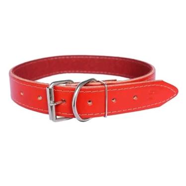 Imagem de Coleira De couro Vermelho Para Todos os tipos de Raça e Porte de cachorro (5)