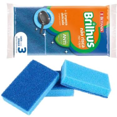 Imagem de Esponja Não Risca Brilhus Com 3 Unid. Azul Multiuso Bettanin