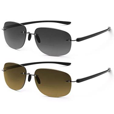 Imagem de PEEPAI 2 pares de óculos de leitura bifocais com proteção UV óculos de sol sem aro para computador antirreflexo azul para homens e mulheres, Preto e marrom, 60 millimeters