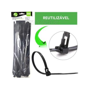 Imagem de Abraçadeira Nylon Enforca Gato reutilizável Preta 7.6x300mm - 100