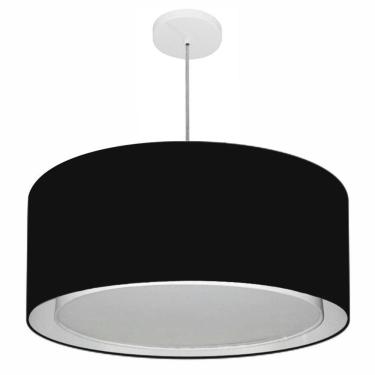 Imagem de Lustre Pendente Cilíndrico Duplo Vivare Md-4291 Cúpula Em Tecido 60x30cm - Bivolt Preto...