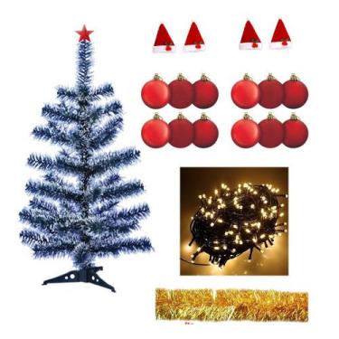 Imagem de Árvore De Natal 60cm 50g Nevada Pisca 110v Com 22 Itens Enfeites Decor