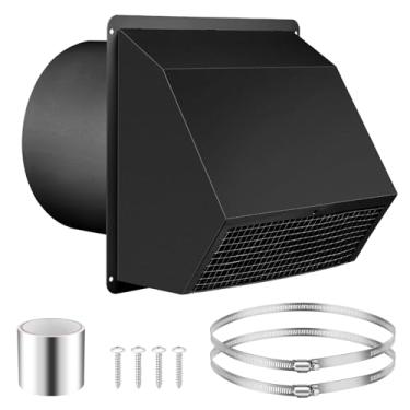 Imagem de Ventilação de parede com capuz de 25 cm com tela e amortecedor, tampa de ventilação de exaustão de parede de aço galvanizado com grampos de duto e fita de alumínio para exaustor e secador de cozinha