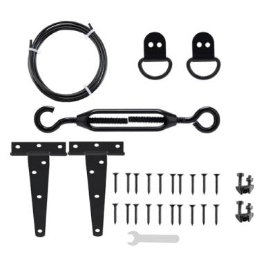 Imagem de Kit de portão antiqueda durável para cerca de madeira, cabo tensor de portão, ferragens de aço anti-flacidez, reparo de porta de madeira, ajuste um kit de portão para ambientes externos, suporte de