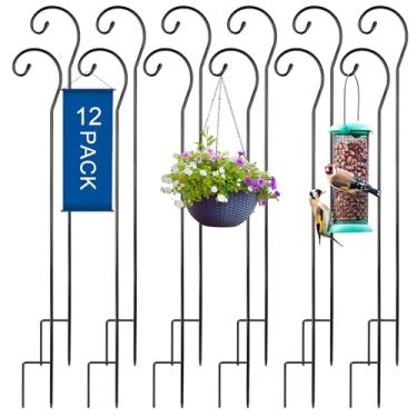 Imagem de Hicarer 12 ganchos de pastor de 106 cm de espessura, 1/3 de espessura, gancho de metal ondulado para jardim, suportes para decoração de jardim de casamento, lanternas suspensas, alimentadores de
