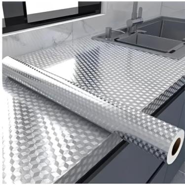 Imagem de Papel De Parede 3D Adesivo Impermeável para Cozinha - Painel de Alumínio Anti-Óleo Brilhante, Protetor para Armário, Fogão e Splashback,(2 rolos,2M*40CM)