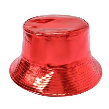 Imagem de JAZTAKU Chapéu balde preto unissex impermeável chapéu de chuva reversível brilhante rave bucket chapéu para festival de concertos, A2: vermelho, M-G