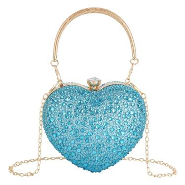 Imagem de Reberomantique Bolsa feminina em formato de coração com strass brilhante para festa de casamento, coquetel, formatura, bolsa de ombro a tiracolo, Azul (azul azul)