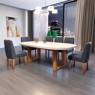Imagem de Sala de Jantar 196x90 Karen MDF/Vidro 6 Cadeiras Bom Pastor, Base Natu