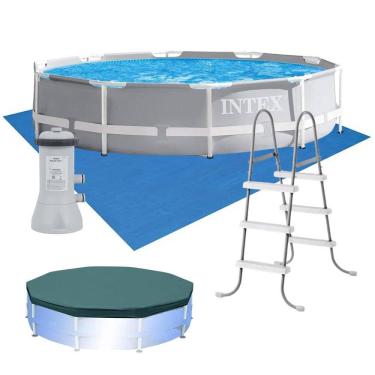 Imagem de Piscina Estrutural Prism 8.592 Litros Bomba Filtro 110v Escada Capa e Forro Intex