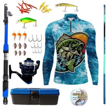 Imagem de Kit Camiseta De Pesca Mais Artigos Para Pescaria Vara Telescopica Isca