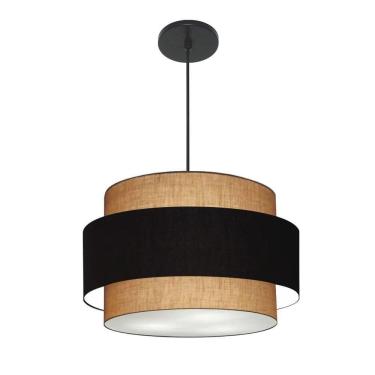 Imagem de Lustre Para Sala De Jantar Vivare Md-4396 Cúpula Em Tecido 60cm Palha-preto-palha 127/220v