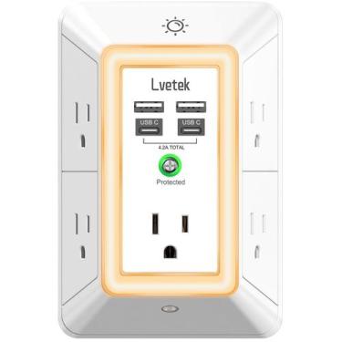 Imagem de Protetor de sobretensão, tomada múltipla Lvetek com 5 saídas, 4 USB