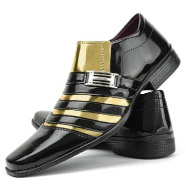 Imagem de Sapato social preto com dourado masculino bico quadrado - Pizzolev, Pr