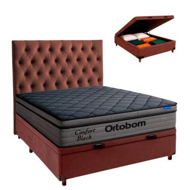 Imagem de Baú Marrom + Cabeceira + Colchão Casal Confort Black Ortobom