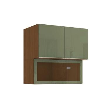 Imagem de Armário Aéreo p/ Cozinha Vibra T647 c/ 3 Portas (1 c/ Vidro) 80cm Canela/Verde Pistache Lacca - Kappesberg