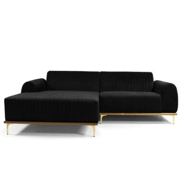 Imagem de Sofá 3 Lugares Lisboa D07 com Chaise Esquerda 230cm Veludo Preto - D'Rossi