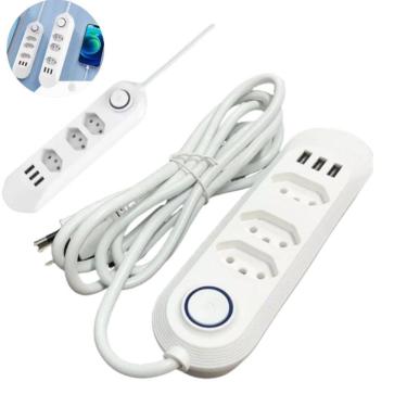 Imagem de Extensão Inteligente Proteção 3 Saídas 3 Usb Cabo 2Mts