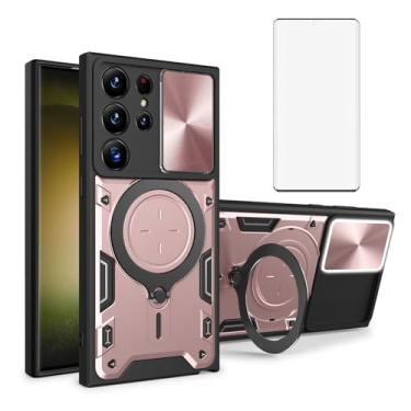 Imagem de Asuwish Capa de telefone para Samsung Galaxy S23 Ultra 5G Capa magnética para câmera deslizante com protetor de tela de vidro temperado e suporte de anel acessórios para celular S23Ultra 23S S 23