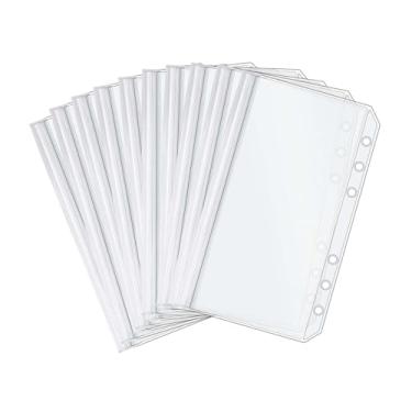 Imagem de AxeWoodz 10 bolsos para fichário A6, 3 bolsos, envelopes transparentes para dinheiro, 1 bolsa com zíper, 2 bolsos laterais para organizador de notas de dinheiro
