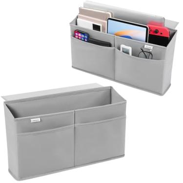Imagem de JOYYTUU Pacote com 2 organizadores de pendurar na lateral da mesa, bolsa de armazenamento adesiva com bolsos para revistas, iPad, notebook, mesas de canto para escritório, mesa de trabalho, mesa de