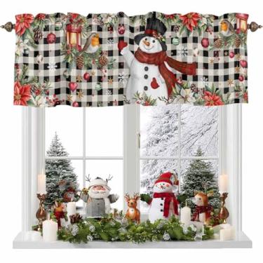 Imagem de Cortina de Natal para cozinha, boneco de neve, flor vermelha, pássaro, búfalo, xadrez, varão, bolso, cortinas, tratamentos de janela para cozinha, banheiro, quarto, 106 x 30 cm